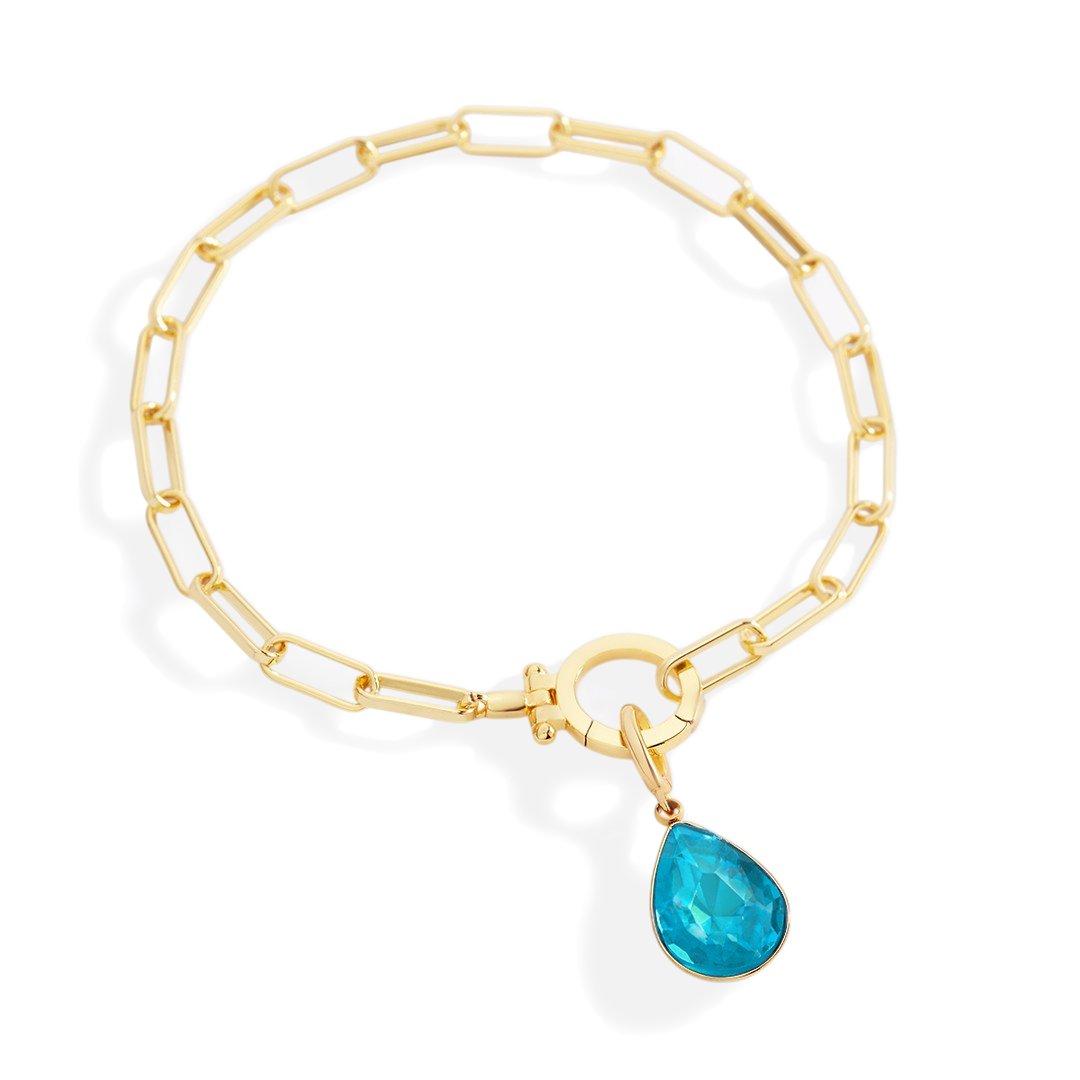 Mint Paperclip Bracelet & Teardrop Birthstone Charm