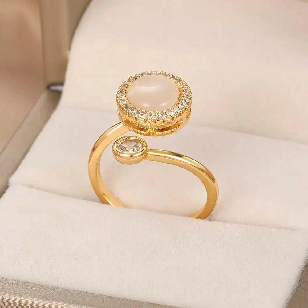 Anillo Fidget Spinner chapado en oro y ópalo