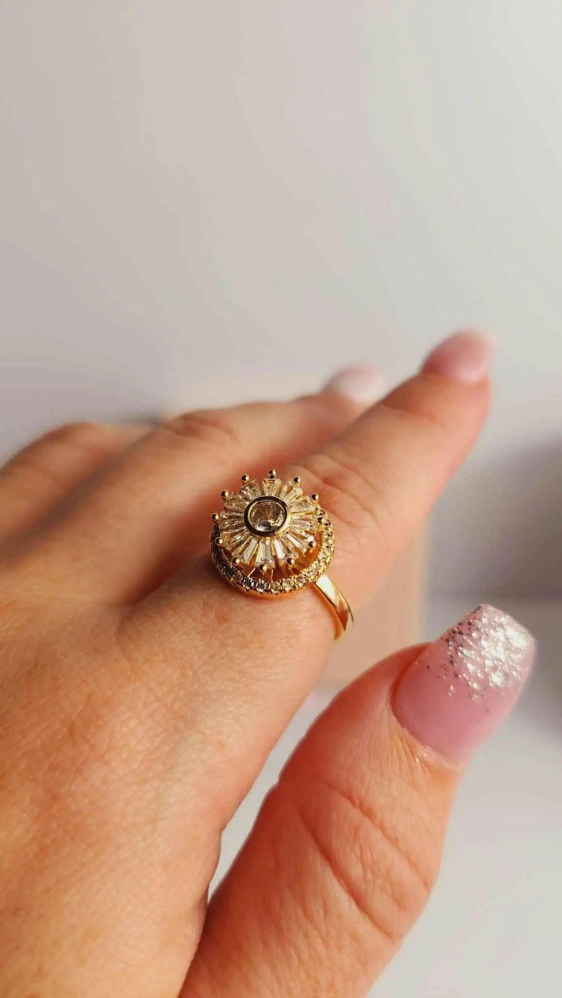 Anillo Fidget Spinner con Girasol Grande Chapado en Oro
