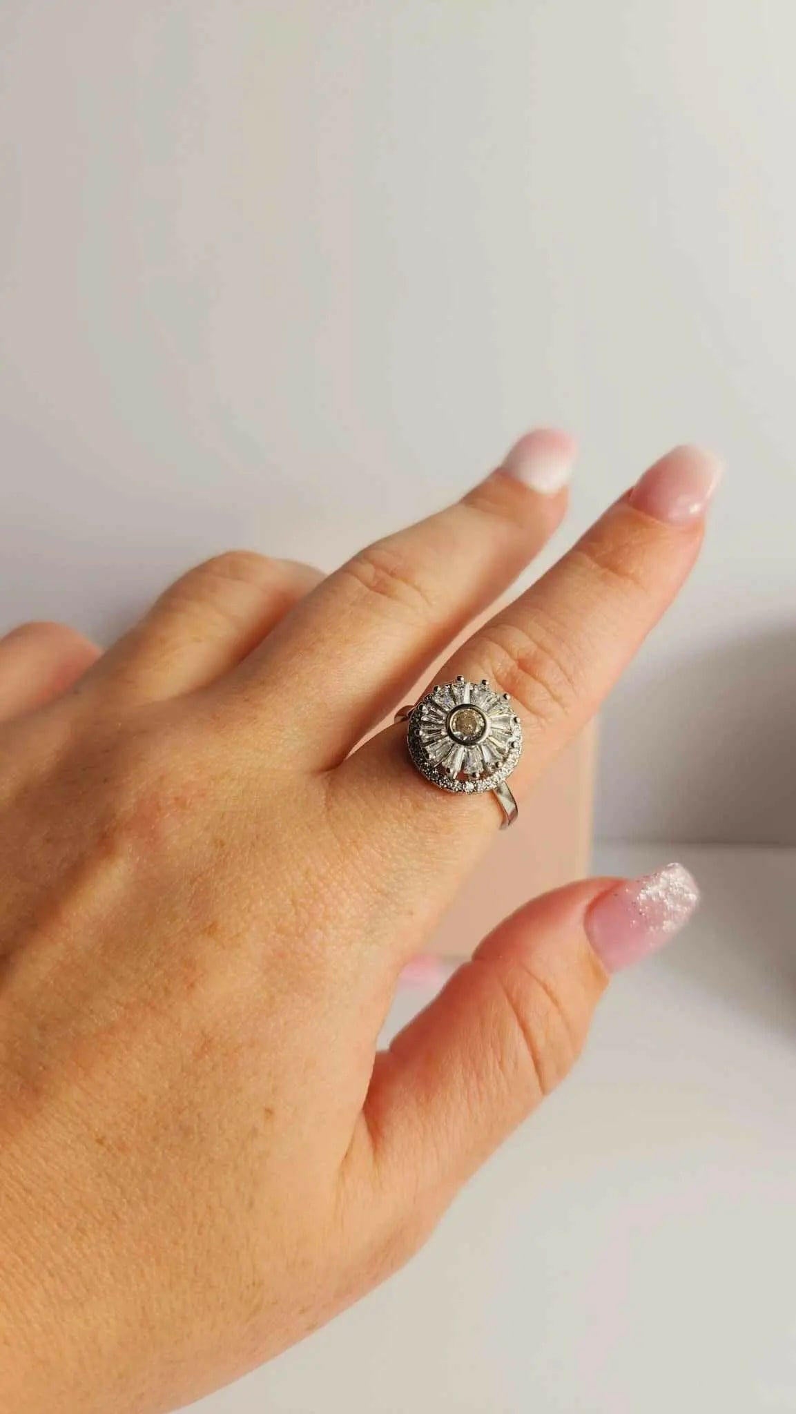 Anillo Fidget Spinner de Plata con Girasol Grande