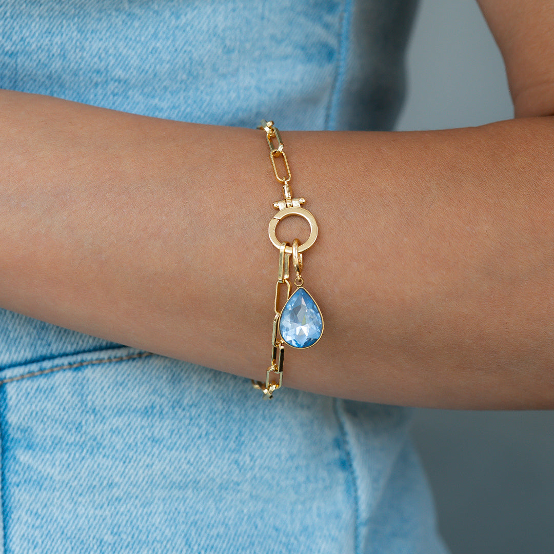 Mint Paperclip Bracelet & Teardrop Birthstone Charm