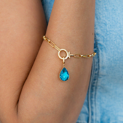 Mint Paperclip Bracelet & Teardrop Birthstone Charm