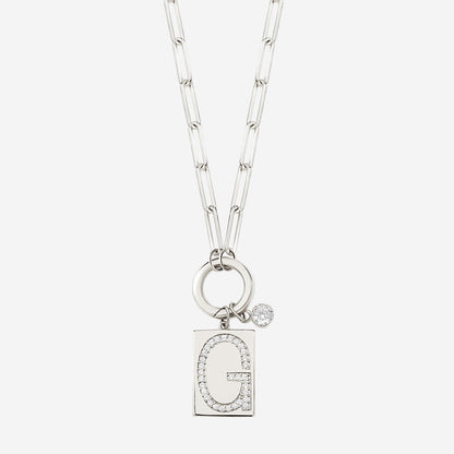 Sterling Silver Pavé Initial Necklace – Paperclip Chai