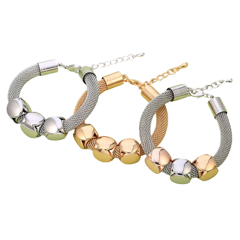 Tri-Tone Cube Charm Mesh Bracelet