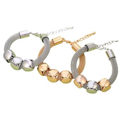 Tri-Tone Cube Charm Mesh Bracelet