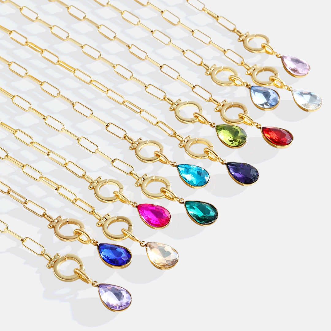 Mint Paperclip Bracelet & Teardrop Birthstone Charm