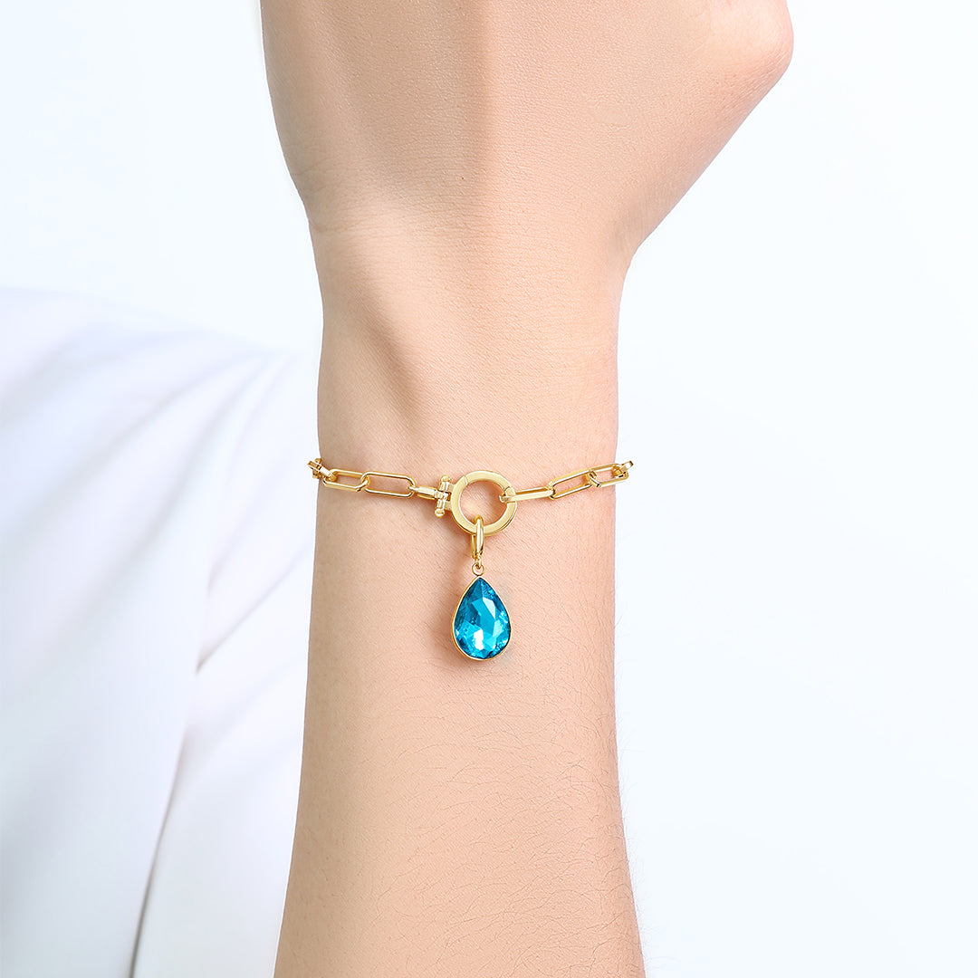 Mint Paperclip Bracelet & Teardrop Birthstone Charm