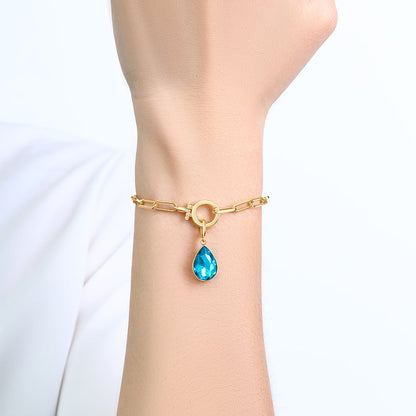 Mint Paperclip Bracelet & Teardrop Birthstone Charm