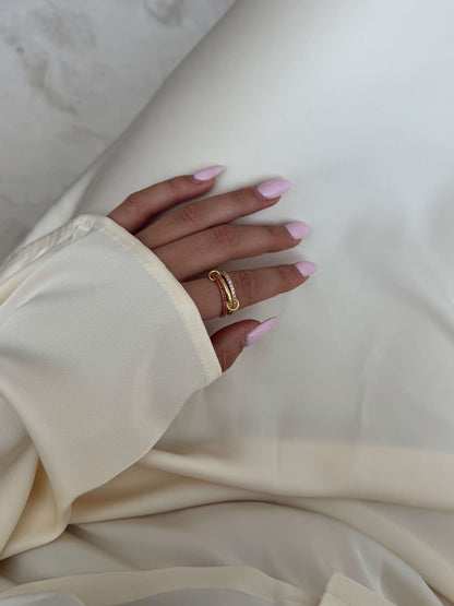 Rosy Pink Rhinestone Stacked Ring
