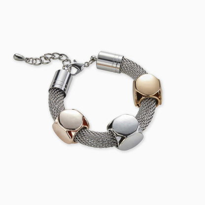 Tri-Tone Cube Charm Mesh Bracelet