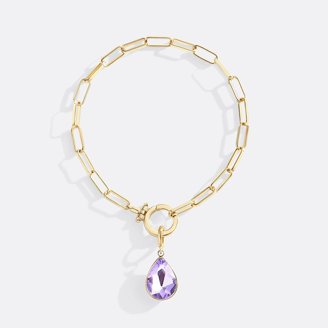 Mint Paperclip Bracelet & Teardrop Birthstone Charm