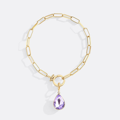 Mint Paperclip Bracelet & Teardrop Birthstone Charm