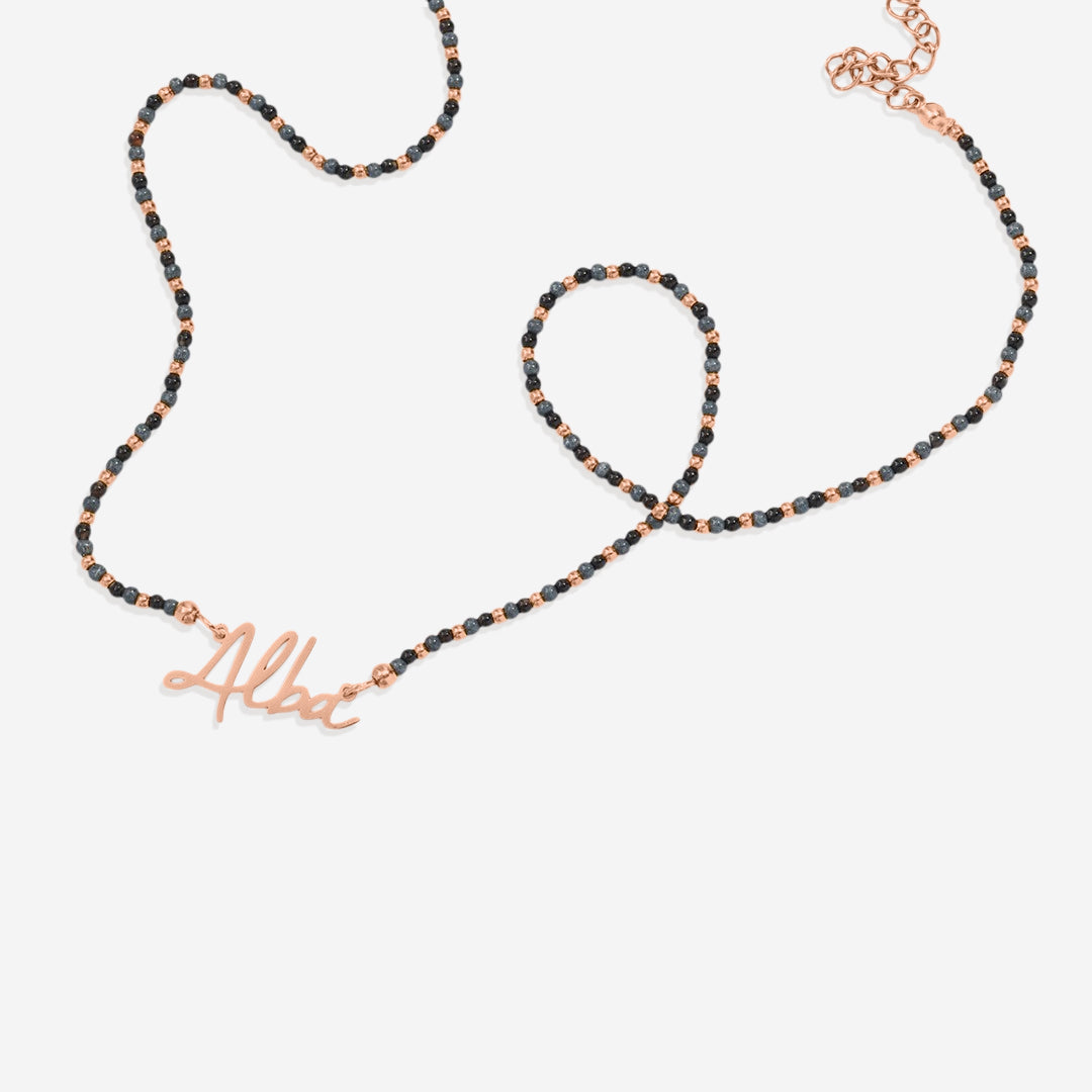 Onyx Beaded Fairy Name Necklace