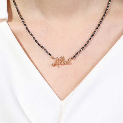 Onyx Beaded Fairy Name Necklace