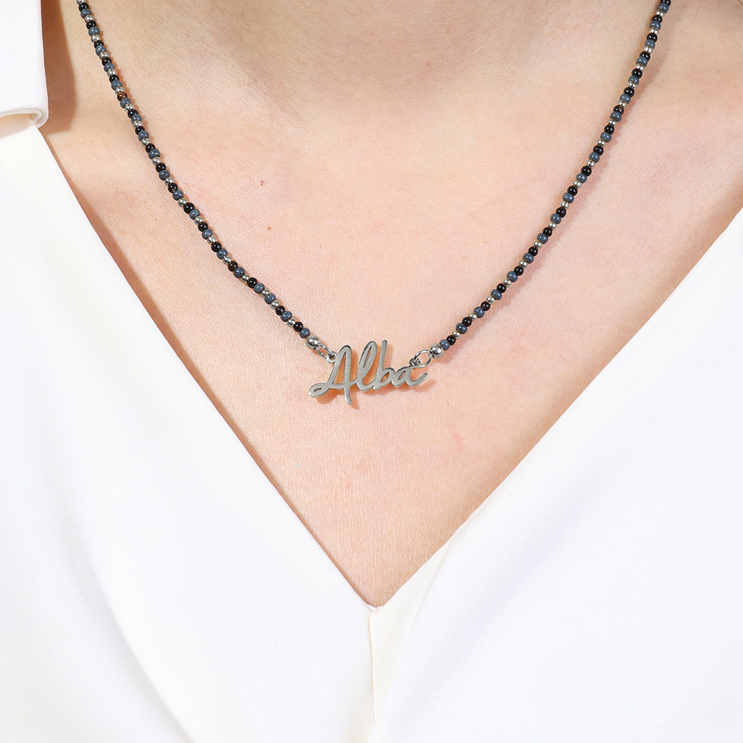 Onyx Beaded Fairy Name Necklace