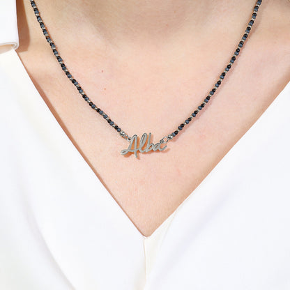 Onyx Beaded Fairy Name Necklace