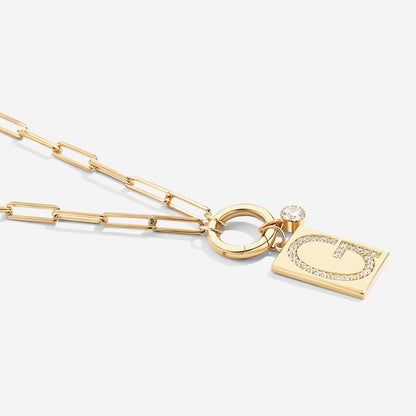 Gold Pave Initial Pendant Necklace with Paperclip Chain