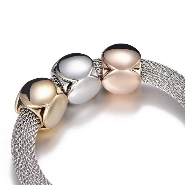 Tri-Tone Cube Charm Mesh Bracelet