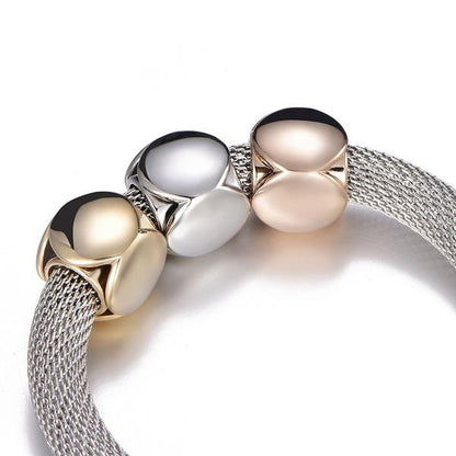Tri-Tone Cube Charm Mesh Bracelet
