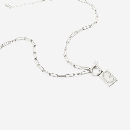 Sterling Silver Pavé Initial Necklace – Paperclip Chai