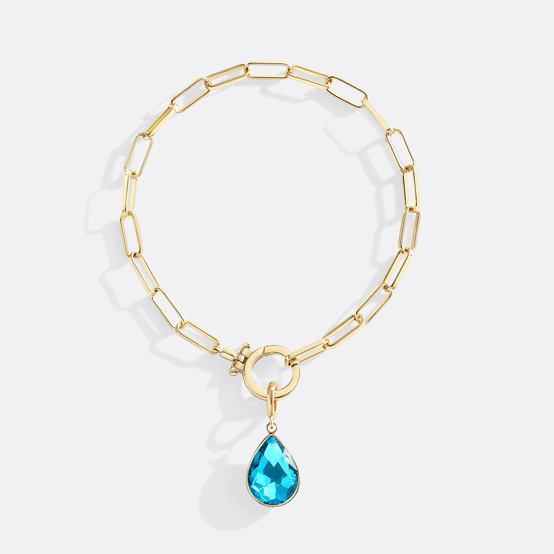 Mint Paperclip Bracelet & Teardrop Birthstone Charm