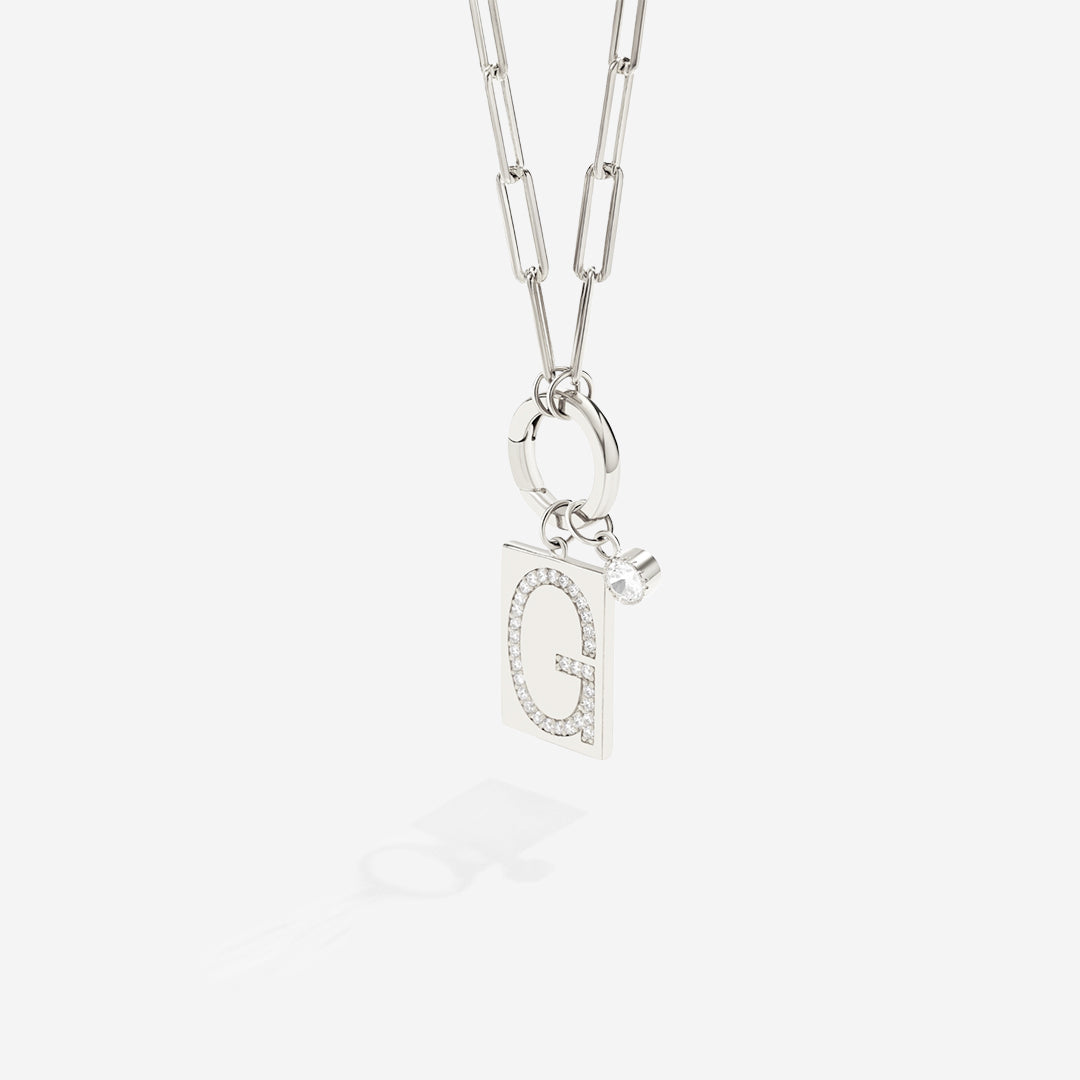 Sterling Silver Pavé Initial Necklace – Paperclip Chai