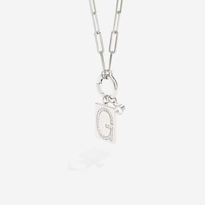 Sterling Silver Pavé Initial Necklace – Paperclip Chai