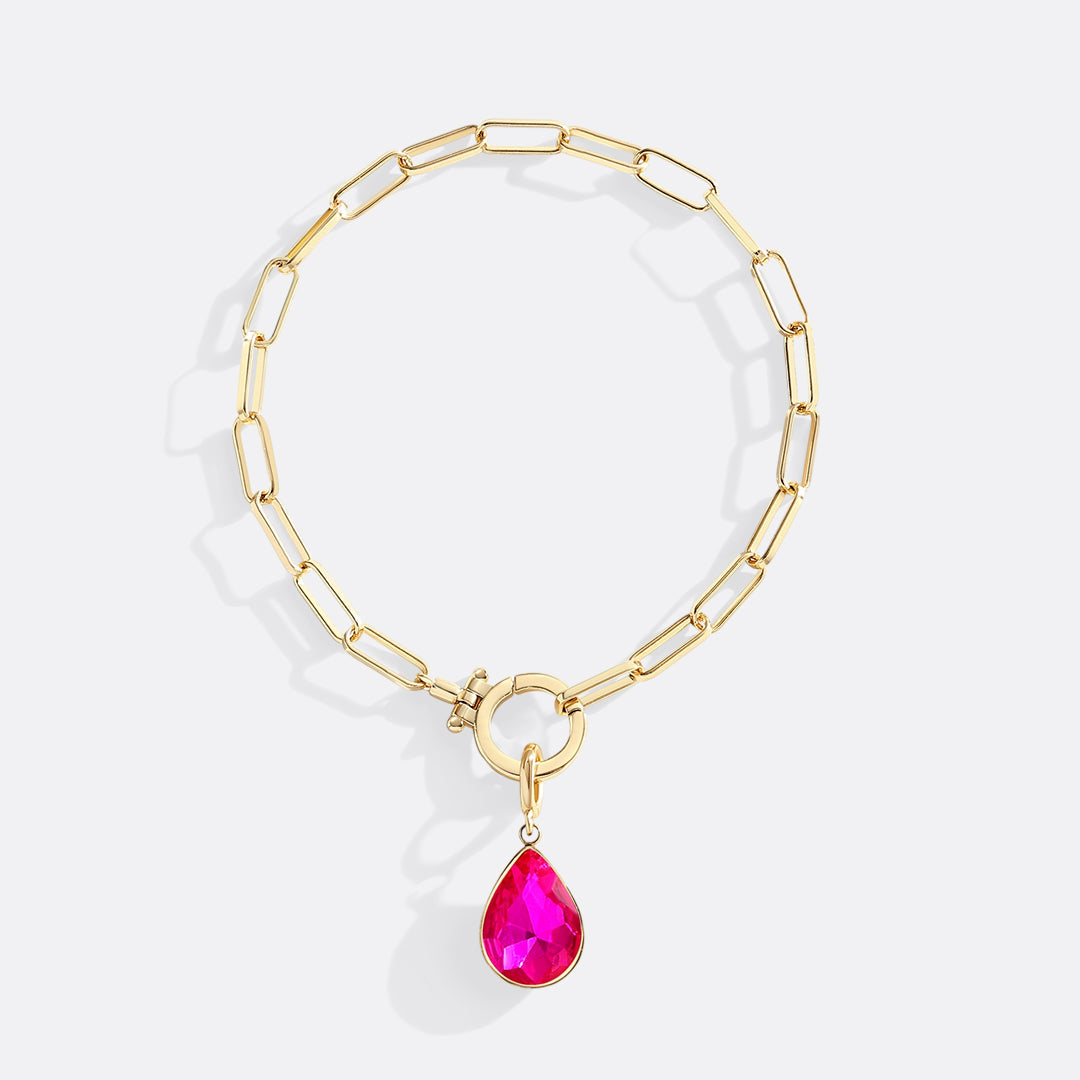 Mint Paperclip Bracelet & Teardrop Birthstone Charm