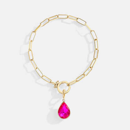 Mint Paperclip Bracelet & Teardrop Birthstone Charm