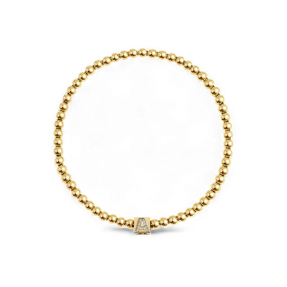 Gold Beaded Block Initial Bracelet