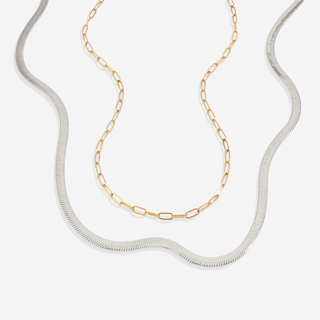 Herringbone & Paperclip Chain Set