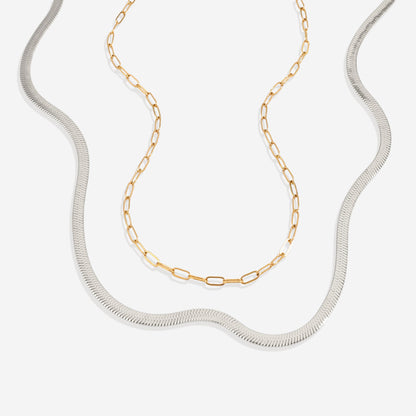 Herringbone & Paperclip Chain Set