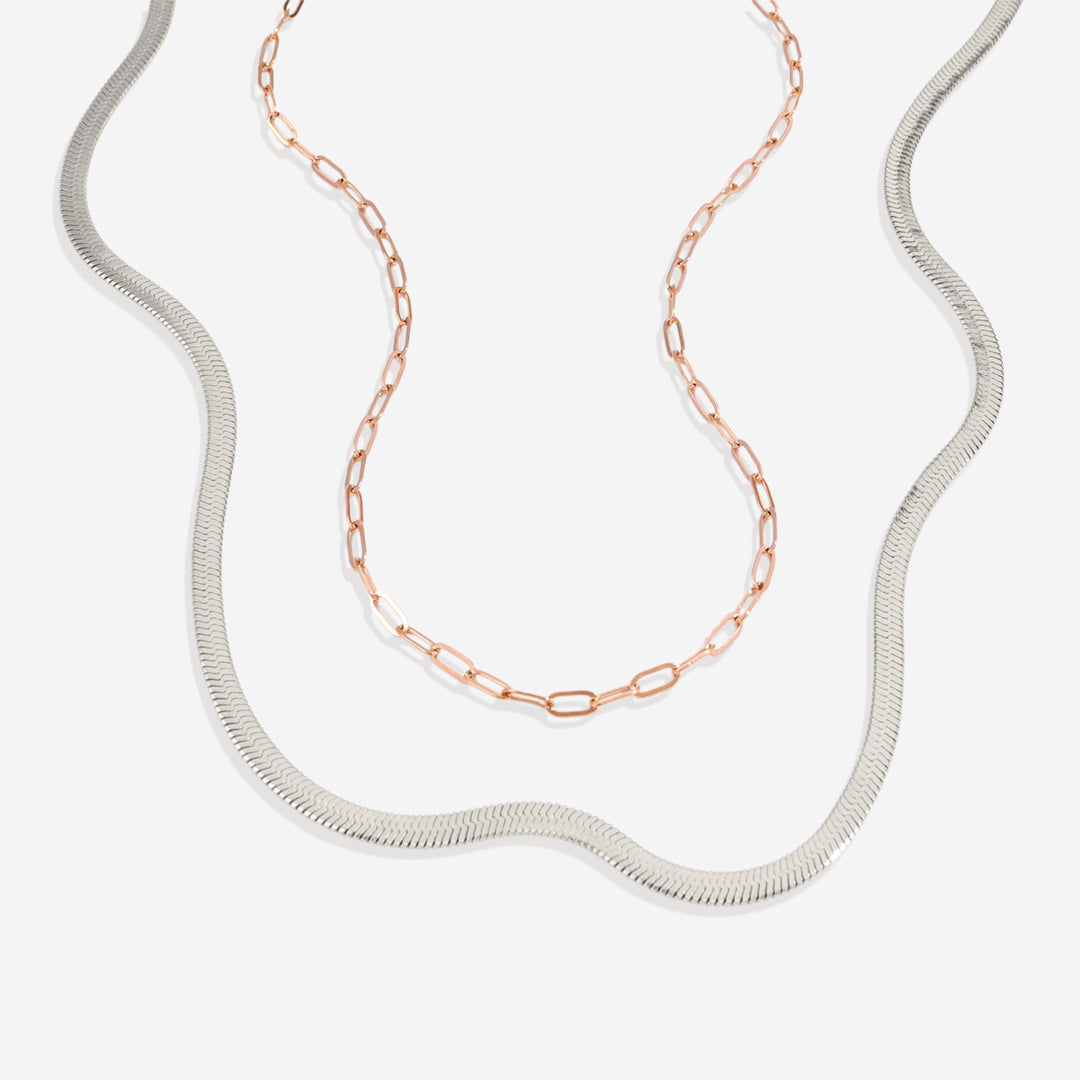 Herringbone & Paperclip Chain Set