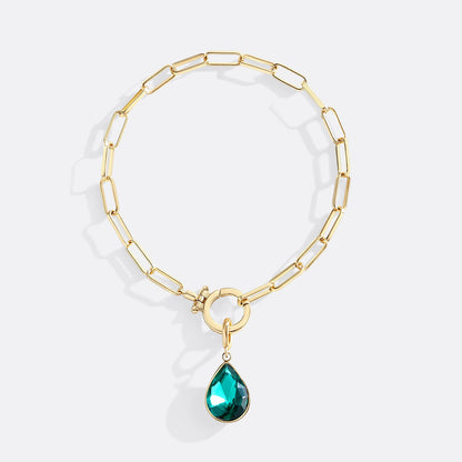 Mint Paperclip Bracelet & Teardrop Birthstone Charm