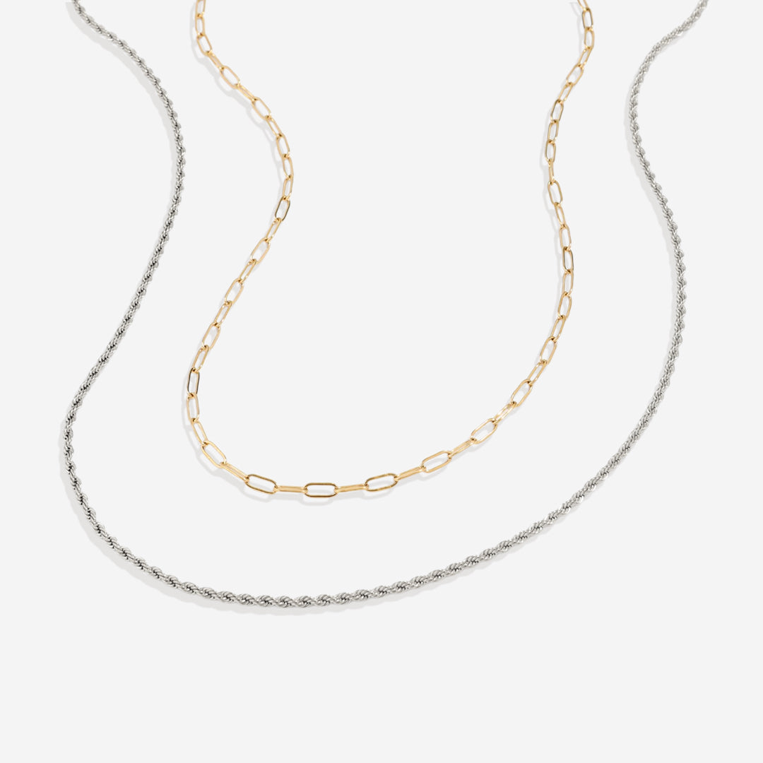 Rope & Paperclip Chain Necklace Duo