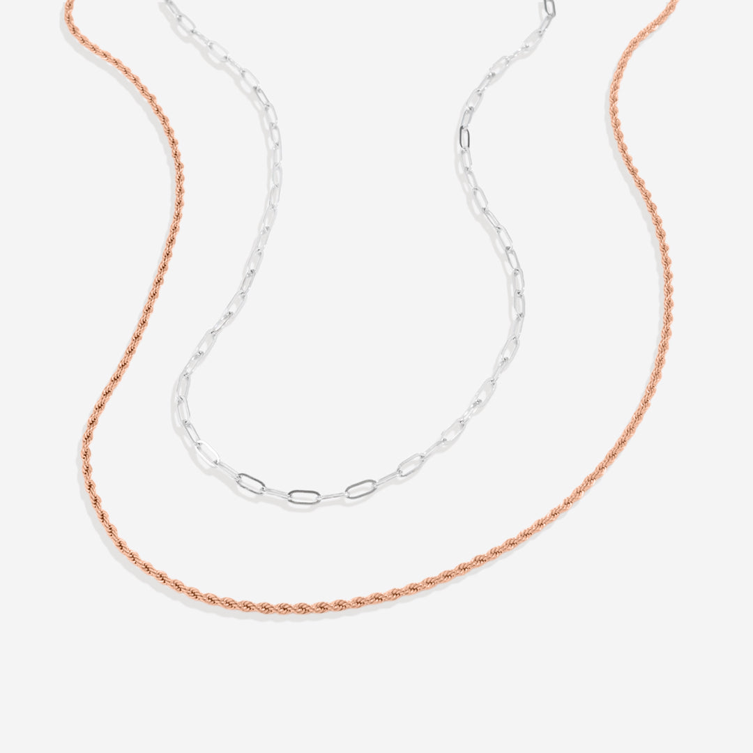 Rope & Paperclip Chain Necklace Duo