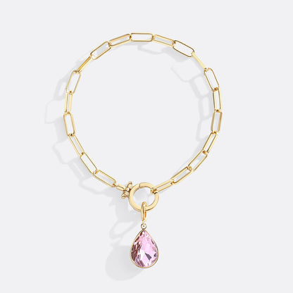 Mint Paperclip Bracelet & Teardrop Birthstone Charm