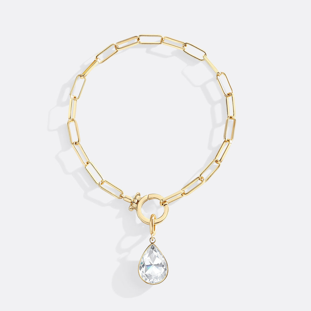 Mint Paperclip Bracelet & Teardrop Birthstone Charm