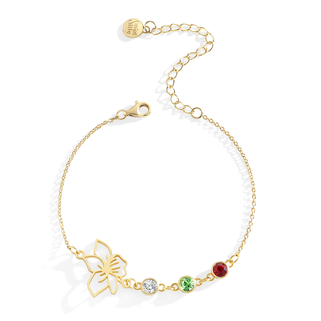 Personalized Birth Flower & Birthstones Bracelet January Snowdrop