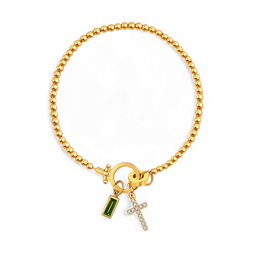 Cross Charm Birthstone Bracelet