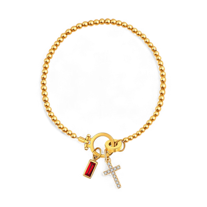 Cross Charm Birthstone Bracelet