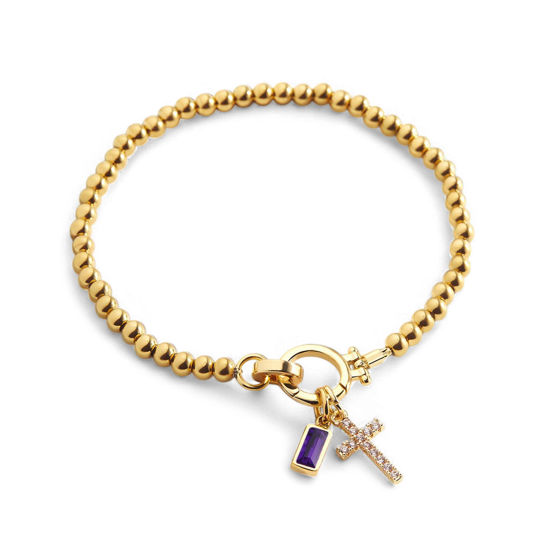 Cross Charm Birthstone Bracelet