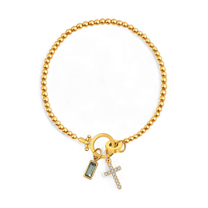 Cross Charm Birthstone Bracelet