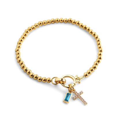 Cross Charm Birthstone Bracelet