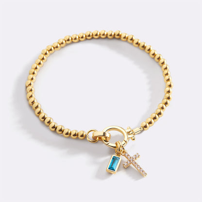 Cross Charm Birthstone Bracelet