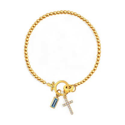 Cross Charm Birthstone Bracelet