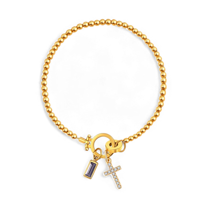 Cross Charm Birthstone Bracelet