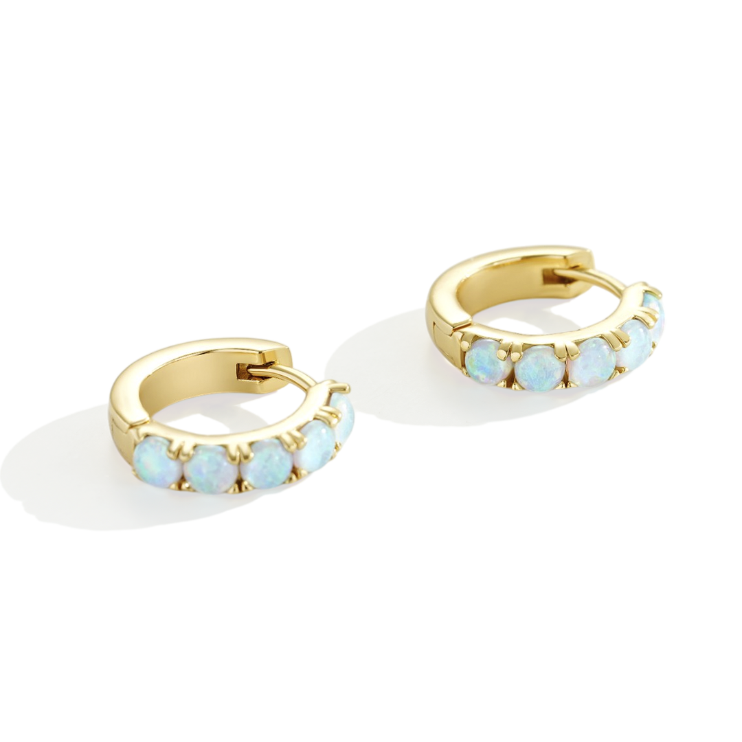 Blue Opal Huggie Earrings