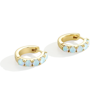 Blue Opal Huggie Earrings