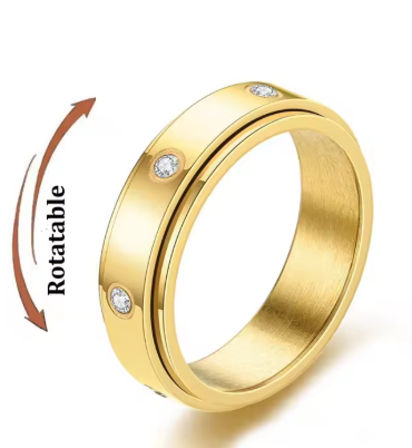 Anillo de ansiedad dorado con grabado celestial